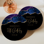 Starry Agate Geode Blue Paars 18th Birthday Party Papieren Bordje<br><div class="desc">Deze griezelige, glamoureuze papieren borden van 18e verjaardagsfeestje hebben een waterverf afbeelding van een georgide in tinten van blauw en paars gestrooid met sterren en getrimd met faux goudglitter hoogtepunten. De woorden "18th Birthday" staan in faux Gold glitter in een decoratief modern handschrift. Pas het aan met de naam van...</div>