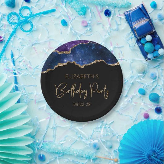 Starry Agate Geode Blue Paars Birthday Party Papieren Bordje (Feest)