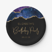 Starry Agate Geode Blue Paars Birthday Party Papieren Bordje (Voorkant)