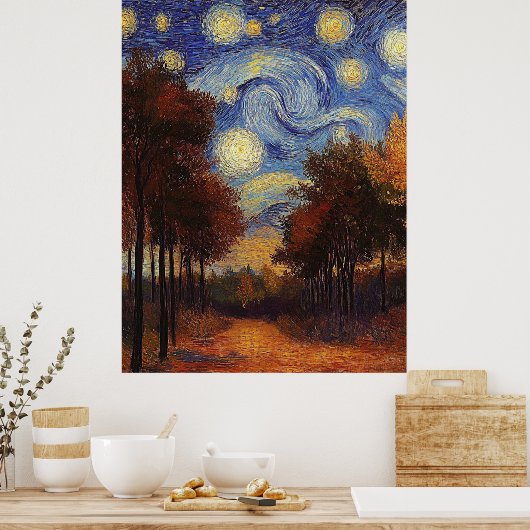 Starry Autumn Path – Poster in impressionistische  (Keuken)