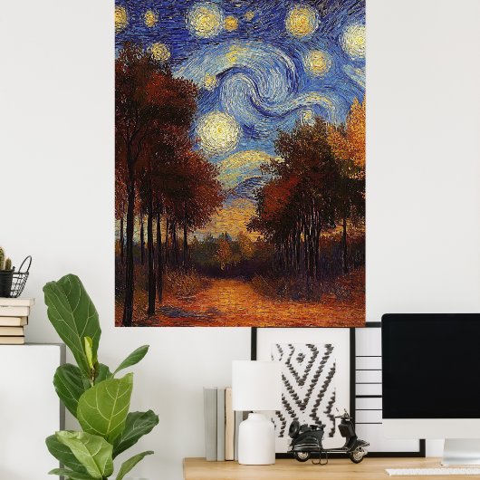 Starry Autumn Path – Poster in impressionistische (Thuiskantoor)