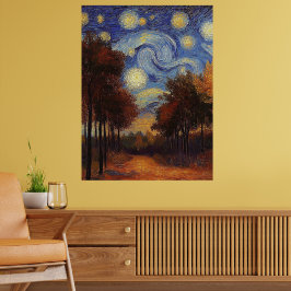 Starry Autumn Path – Poster in impressionistische