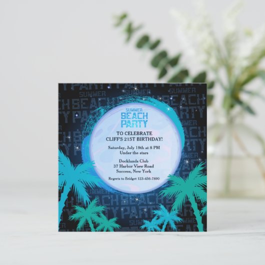 Starry Beach Party uitnodiging (Staand voorkant)