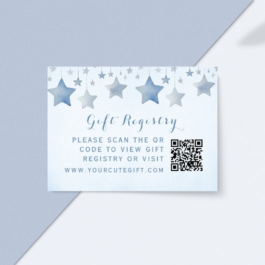 Starry Blue Baby shower Gift Registry QR-code Informatiekaartje