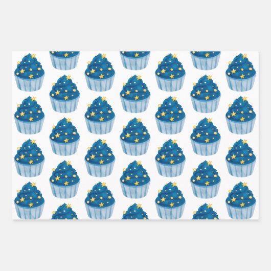Starry Blue Cupcake Gift Wrap Leuk & feestelijk Inpakpapier Vel (Voorkant 3)