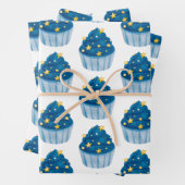 Starry Blue Cupcake Gift Wrap Leuk & feestelijk Inpakpapier Vel (In situ)