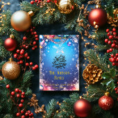 Starry Blue Kerstmis met aangepaste familie berich Kaart