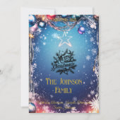 Starry Blue Kerstmis met aangepaste familie berich Kaart (Voorkant)