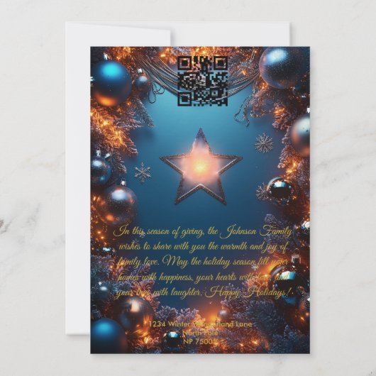 Starry Blue Kerstmis met aangepaste familie berich Kaart (Achterkant)
