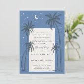 Starry blue Palm Trees boho trouwuitnodiging Kaart (Staand voorkant)