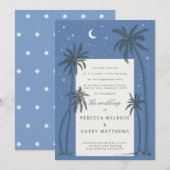 Starry blue Palm Trees boho trouwuitnodiging Kaart (Voorkant / Achterkant)