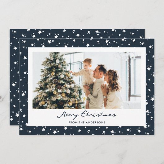 Starry Blue Photo Merry kerst Feestdagenkaart (Voorkant / Achterkant)