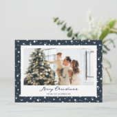 Starry Blue Photo Merry kerst Feestdagenkaart (Staand voorkant)