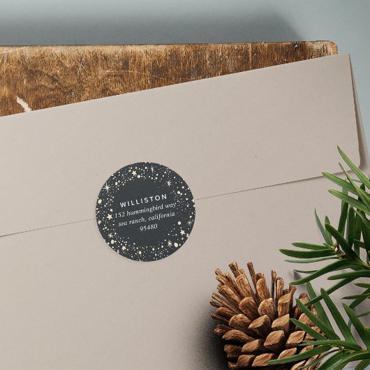 Starry Border Holiday Return-adres Ronde Sticker