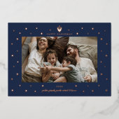 Starry Border Menorah Hanukkah Foto Folie Feestdagenkaart (Voorkant)