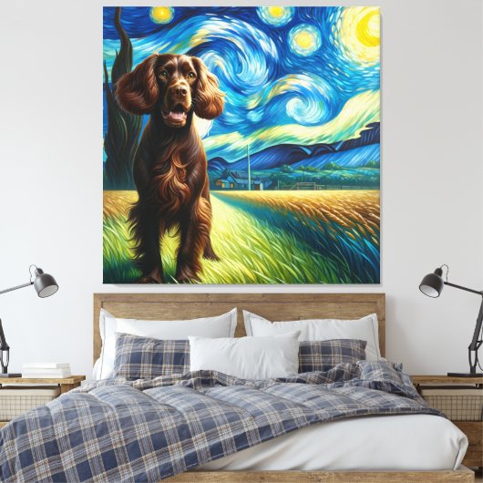 Starry Boykin Spaniel Hondenportret - Dierenportre Canvas Afdruk (Insitu (Slaapkamer))