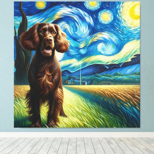 Starry Boykin Spaniel Hondenportret - Dierenportre Canvas Afdruk (Insitu (Houten vloer))