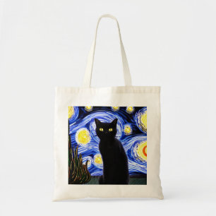 Starry Cat Night Canvas tas