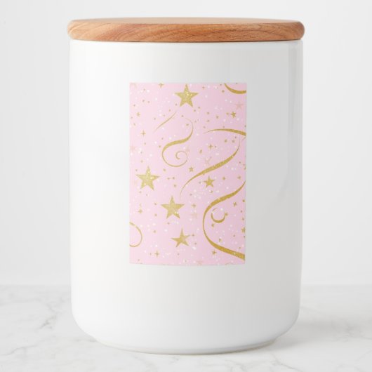 Starry Charm – Roze & Gouden Sterren Opbergpot Voedselcontainer Etiket (Voorkant)