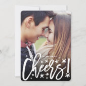 Starry Cheers Brush Script Moderne nieuwjaarsfoto Feestdagenkaart (Voorkant)