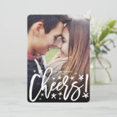 Starry Cheers Brush Script Moderne nieuwjaarsfoto Feestdagenkaart (Staand voorkant)