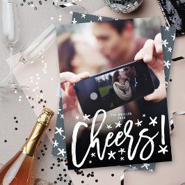 Starry Cheers Brush Script Moderne nieuwjaarsfoto Feestdagenkaart