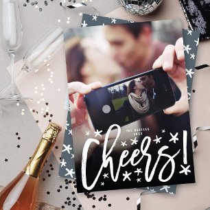 Starry Cheers Brush Script Moderne nieuwjaarsfoto Feestdagenkaart