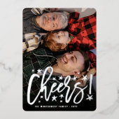 Starry Cheers Brush Script Moderne nieuwjaarsfoto Folie Feestdagenkaart (Voorkant)