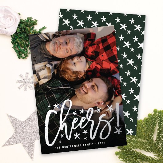 Starry Cheers Brush Script Moderne nieuwjaarsfoto Folie Feestdagenkaart