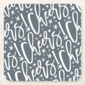 Starry Cheers Brush Script Moderne nieuwjaarsfoto Kartonnen Onderzetters (Voorkant)