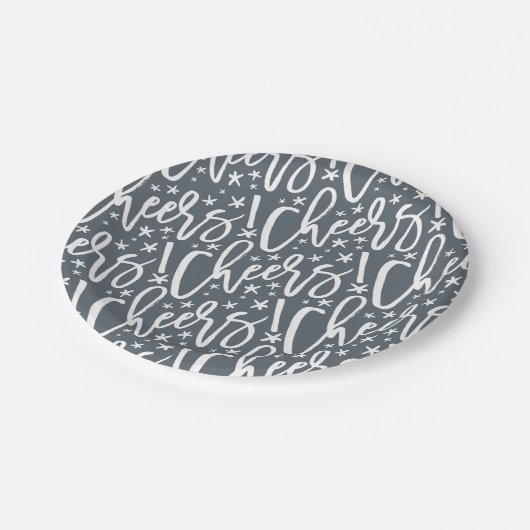 Starry Cheers Brush Script Moderne nieuwjaarsfoto Papieren Bordje (Gekanteld)