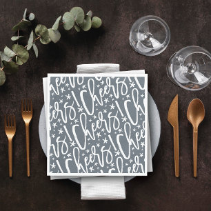 Starry Cheers Brush Script Pattern Modern Nieuwjaa Servet