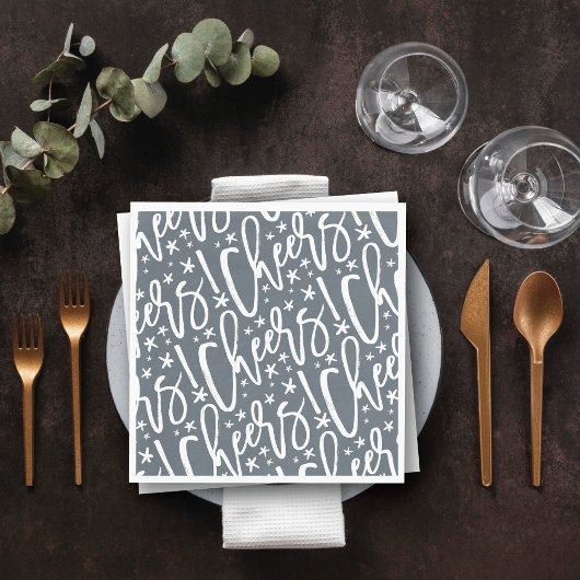 Starry Cheers Brush Script Pattern Modern Nieuwjaa Servet