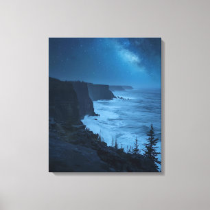 Starry Coastal Night - Serene Melkweg Ocean Uitzic Canvas Afdruk