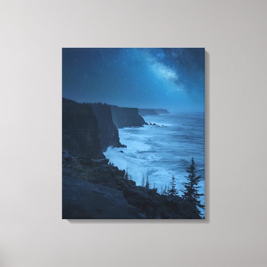 Starry Coastal Night - Serene Melkweg Ocean Uitzic Canvas Afdruk (Voorkant)