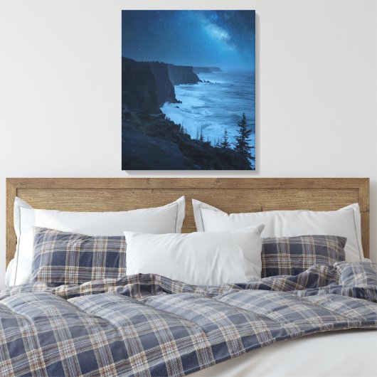 Starry Coastal Night - Serene Melkweg Ocean Uitzic Canvas Afdruk (Insitu (Slaapkamer))