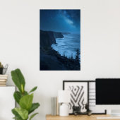 Starry Coastal Night - Serene Melkweg Ocean Uitzic Poster (Thuiskantoor)
