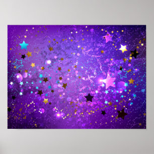 Starry Confetti Faux Glitter Paarse Achtergrond Poster