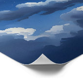 Starry Crescent Sky Poster - Illustratiestijl (Hoek)