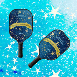 Starry Dark Night Nieuwjaar Gold Stars Sparkle Blu Pickleball Paddle