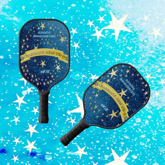 Starry Dark Night Nieuwjaar Gold Stars Sparkle Blu Pickleball Paddle
