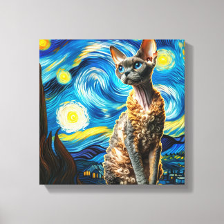 Starry Devon Rex Cat Portret - Huisdier Portret Canvas Afdruk