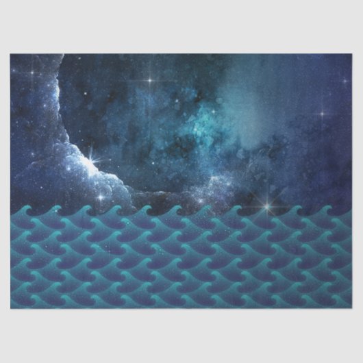 Starry en Cloudy Sky over Waves-ontkoppeling Tissuepapier (Voorkant)