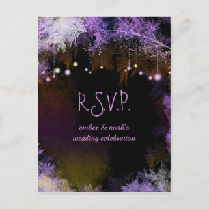 Starry Evening Forest Paars Wedding RSVP Uitnodiging Briefkaart