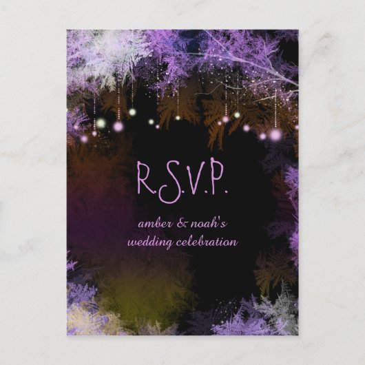 Starry Evening Forest Paars Wedding RSVP Uitnodiging Briefkaart (Voorkant)