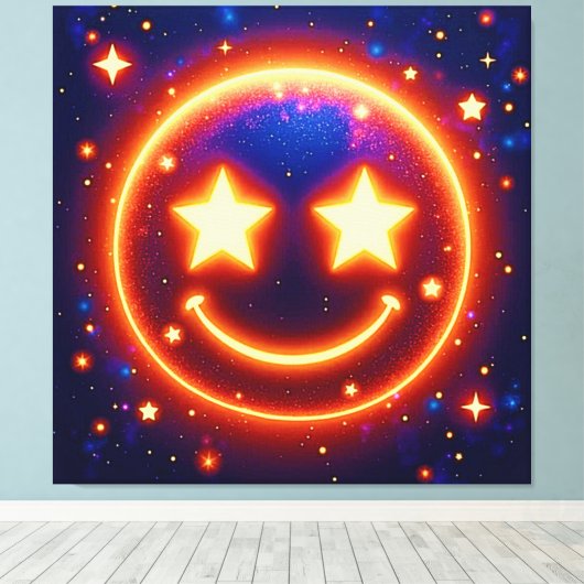 Starry-Eyed Glow Emoji Canvas Afdruk (Insitu (Houten vloer))