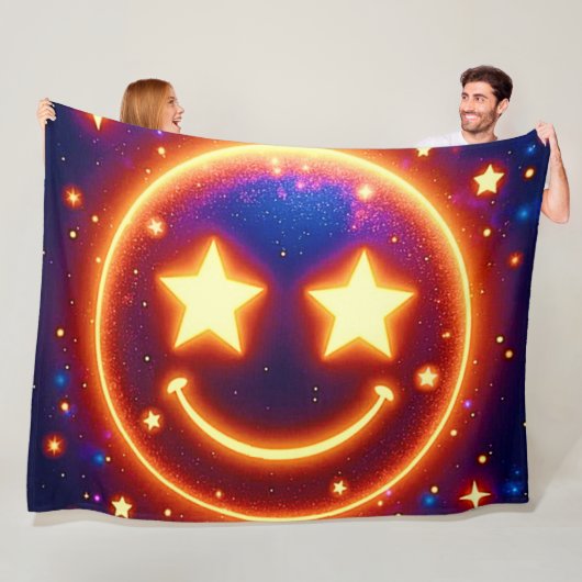 Starry-Eyed Glow Emoji Fleece Deken (In situ)