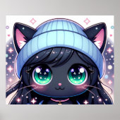 Starry-eyed kitten: Charmante anime kat Poster (Voorkant)