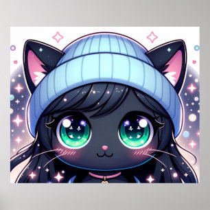 Starry-eyed kitten: Charmante anime kat Poster