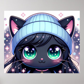 Starry-eyed kitten: Charmante anime kat Poster